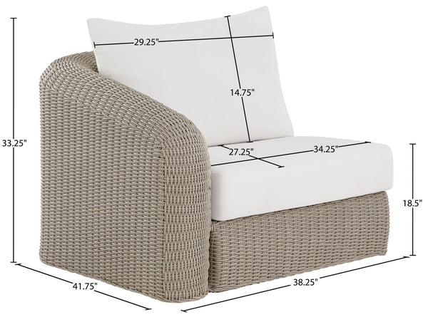 Meridian Furniture Seacrest Modular Wicker Aluminum Left Arm Outdoor Chair with Water Resistant Olefin Cushion Cream 55002Cream-LAF