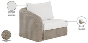 Meridian Furniture Seacrest Modular Wicker Aluminum Left Arm Outdoor Chair with Water Resistant Olefin Cushion Cream 55002Cream-LAF