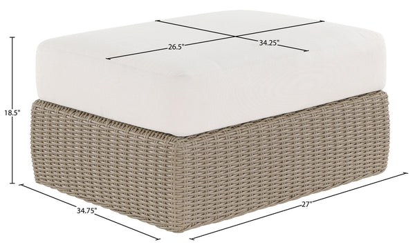 Meridian Furniture Seacrest Outdoor Wicker Ottoman Coffee Table with Olefin Top for Coastal Patio Lounging Cream - B 55002Cream-Ott