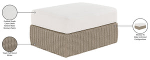 Meridian Furniture Seacrest Outdoor Wicker Ottoman Coffee Table with Olefin Top for Coastal Patio Lounging Cream - B 55002Cream-Ott