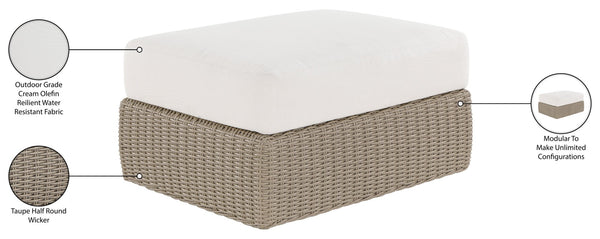 Meridian Furniture Seacrest Outdoor Wicker Ottoman Coffee Table with Olefin Top for Coastal Patio Lounging Cream - B 55002Cream-Ott