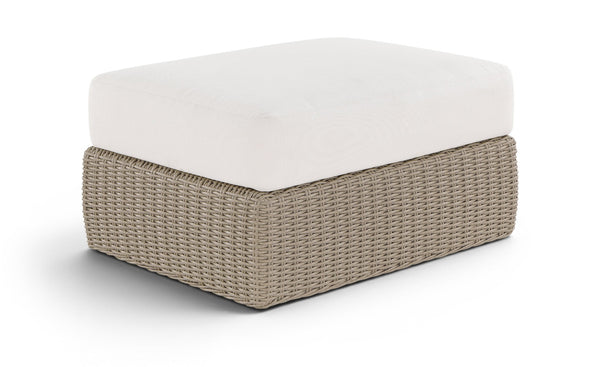 Meridian Furniture Seacrest Outdoor Wicker Ottoman Coffee Table with Olefin Top for Coastal Patio Lounging Cream - B 55002Cream-Ott
