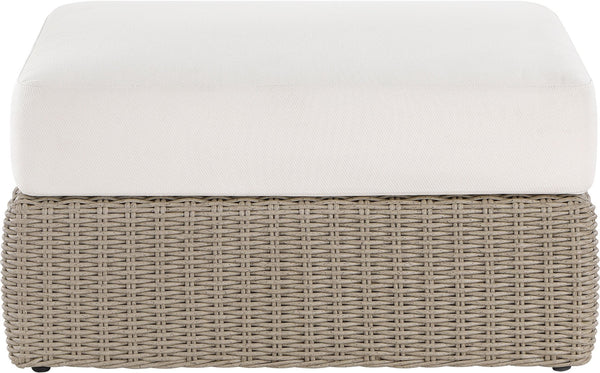 Meridian Furniture Seacrest Outdoor Wicker Ottoman Coffee Table with Olefin Top for Coastal Patio Lounging Cream - B 55002Cream-Ott