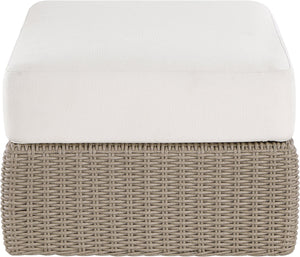 Meridian Furniture Seacrest Outdoor Wicker Ottoman Coffee Table with Olefin Top for Coastal Patio Lounging Cream - B 55002Cream-Ott