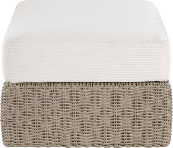 Meridian Furniture Seacrest Outdoor Wicker Ottoman Coffee Table with Olefin Top for Coastal Patio Lounging Cream - B 55002Cream-Ott