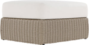 Meridian Furniture Seacrest Outdoor Wicker Ottoman Coffee Table with Olefin Top for Coastal Patio Lounging Cream - B 55002Cream-Ott