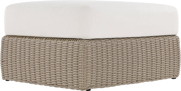 Meridian Furniture Seacrest Outdoor Wicker Ottoman Coffee Table with Olefin Top for Coastal Patio Lounging Cream - B 55002Cream-Ott