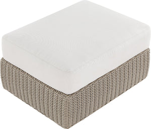 Meridian Furniture Seacrest Outdoor Wicker Ottoman Coffee Table with Olefin Top for Coastal Patio Lounging Cream - B 55002Cream-Ott