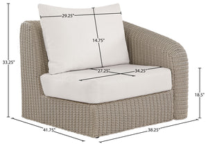 Meridian Furniture Seacrest Wicker Outdoor Patio Right Arm Chair with Uv Resistant Cushion for Modular Sectional Sets Cream 55002Cream-RAF