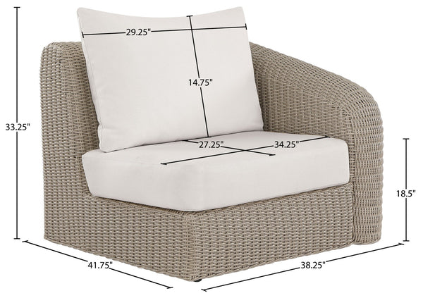 Meridian Furniture Seacrest Wicker Outdoor Patio Right Arm Chair with Uv Resistant Cushion for Modular Sectional Sets Cream 55002Cream-RAF