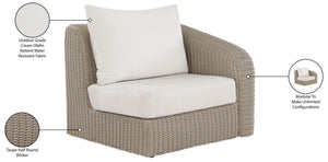 Meridian Furniture Seacrest Wicker Outdoor Patio Right Arm Chair with Uv Resistant Cushion for Modular Sectional Sets Cream 55002Cream-RAF