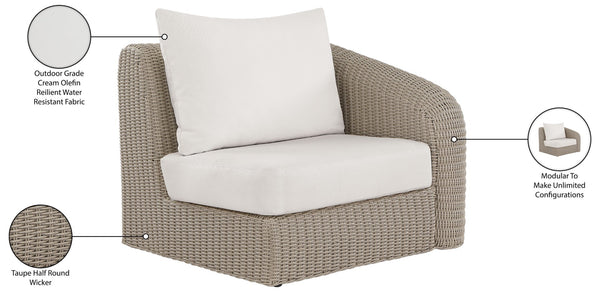 Meridian Furniture Seacrest Wicker Outdoor Patio Right Arm Chair with Uv Resistant Cushion for Modular Sectional Sets Cream 55002Cream-RAF