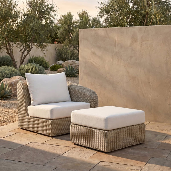 Meridian Furniture Seacrest Wicker Outdoor Patio Right Arm Chair with Uv Resistant Cushion for Modular Sectional Sets Cream 55002Cream-RAF