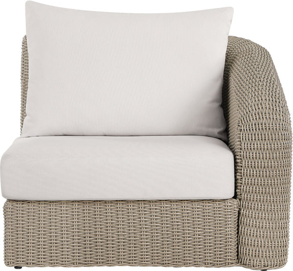 Meridian Furniture Seacrest Wicker Outdoor Patio Right Arm Chair with Uv Resistant Cushion for Modular Sectional Sets Cream 55002Cream-RAF