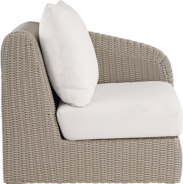 Meridian Furniture Seacrest Wicker Outdoor Patio Right Arm Chair with Uv Resistant Cushion for Modular Sectional Sets Cream 55002Cream-RAF