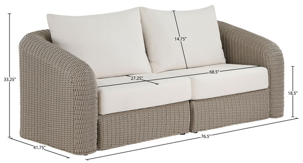 Meridian Furniture Seacrest Modular Outdoor Wicker Loveseat Aluminum Frame Uv Resistant Olefin Fabric Patio Seating Cream 55002Cream-S2