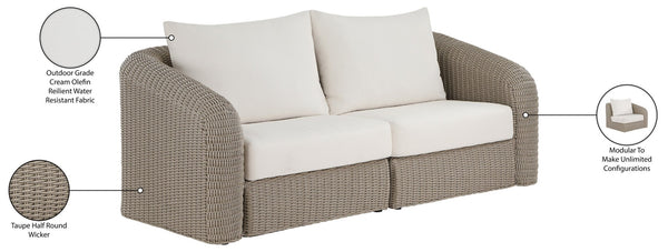 Meridian Furniture Seacrest Modular Outdoor Wicker Loveseat Aluminum Frame Uv Resistant Olefin Fabric Patio Seating Cream 55002Cream-S2
