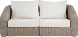 Meridian Furniture Seacrest Modular Outdoor Wicker Loveseat Aluminum Frame Uv Resistant Olefin Fabric Patio Seating Cream 55002Cream-S2