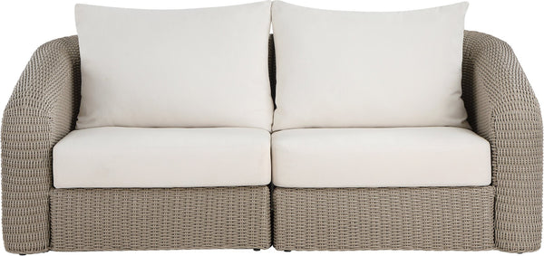 Meridian Furniture Seacrest Modular Outdoor Wicker Loveseat Aluminum Frame Uv Resistant Olefin Fabric Patio Seating Cream 55002Cream-S2