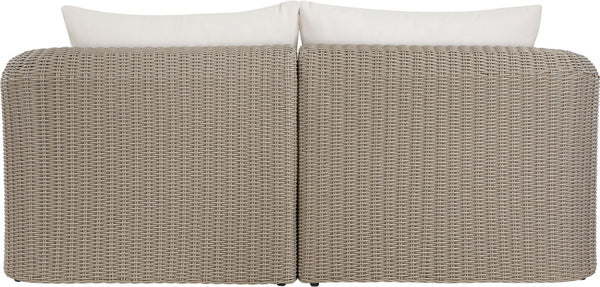 Meridian Furniture Seacrest Modular Outdoor Wicker Loveseat Aluminum Frame Uv Resistant Olefin Fabric Patio Seating Cream 55002Cream-S2