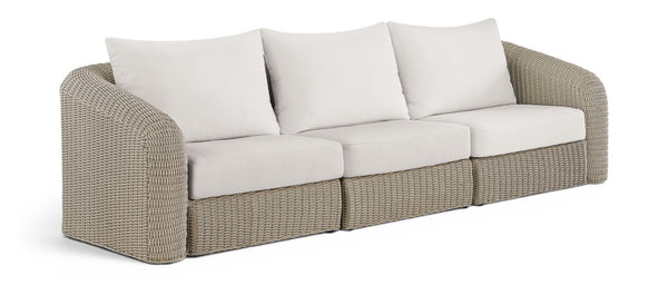 Meridian Furniture Seacrest 3 Piece Modular Outdoor Sofa Wicker Aluminum Frame Resort Patio Seating 55002Cream-S3
