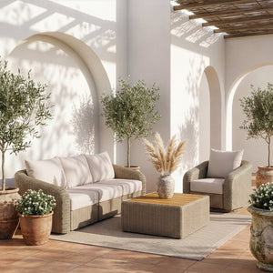 Meridian Furniture Seacrest 3 Piece Modular Outdoor Sofa Wicker Aluminum Frame Resort Patio Seating 55002Cream-S3