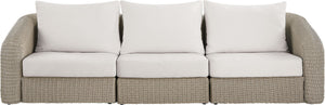 Meridian Furniture Seacrest 3 Piece Modular Outdoor Sofa Wicker Aluminum Frame Resort Patio Seating 55002Cream-S3
