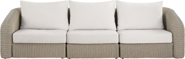 Meridian Furniture Seacrest 3 Piece Modular Outdoor Sofa Wicker Aluminum Frame Resort Patio Seating 55002Cream-S3