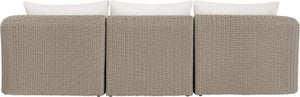 Meridian Furniture Seacrest 3 Piece Modular Outdoor Sofa Wicker Aluminum Frame Resort Patio Seating 55002Cream-S3