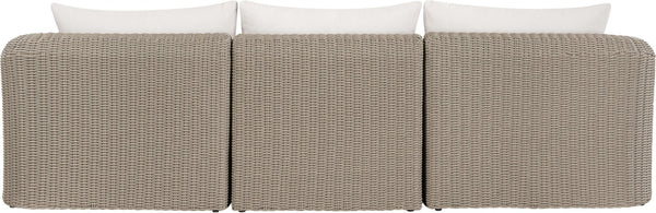 Meridian Furniture Seacrest 3 Piece Modular Outdoor Sofa Wicker Aluminum Frame Resort Patio Seating 55002Cream-S3