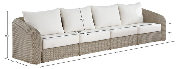 Meridian Furniture Seacrest 4 Piece Modular Outdoor Sectional Wicker and Olefin Resort Patio Sofa Set 55002Cream-S4