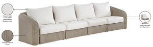 Meridian Furniture Seacrest 4 Piece Modular Outdoor Sectional Wicker and Olefin Resort Patio Sofa Set 55002Cream-S4