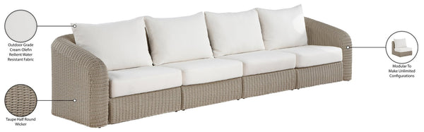Meridian Furniture Seacrest 4 Piece Modular Outdoor Sectional Wicker and Olefin Resort Patio Sofa Set 55002Cream-S4