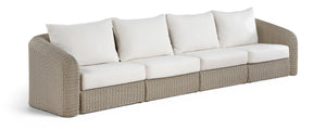 Meridian Furniture Seacrest 4 Piece Modular Outdoor Sectional Wicker and Olefin Resort Patio Sofa Set 55002Cream-S4