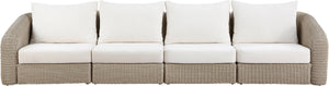 Meridian Furniture Seacrest 4 Piece Modular Outdoor Sectional Wicker and Olefin Resort Patio Sofa Set 55002Cream-S4
