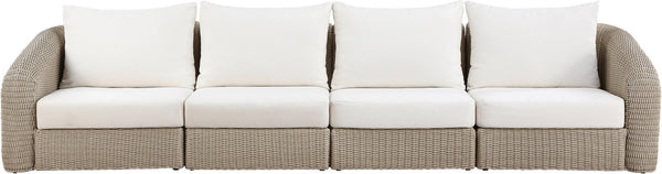 Meridian Furniture Seacrest 4 Piece Modular Outdoor Sectional Wicker and Olefin Resort Patio Sofa Set 55002Cream-S4