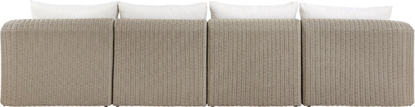 Meridian Furniture Seacrest 4 Piece Modular Outdoor Sectional Wicker and Olefin Resort Patio Sofa Set 55002Cream-S4