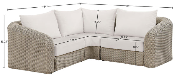 Meridian Furniture Seacrest Outdoor Modular Sectional Wicker Aluminum Frame Resort Patio Seating 55002Cream-Sec3A