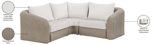 Meridian Furniture Seacrest Outdoor Modular Sectional Wicker Aluminum Frame Resort Patio Seating 55002Cream-Sec3A