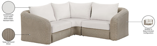 Meridian Furniture Seacrest Outdoor Modular Sectional Wicker Aluminum Frame Resort Patio Seating 55002Cream-Sec3A