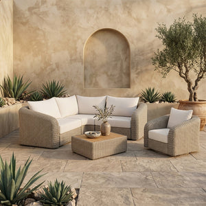Meridian Furniture Seacrest Outdoor Modular Sectional Wicker Aluminum Frame Resort Patio Seating 55002Cream-Sec3A