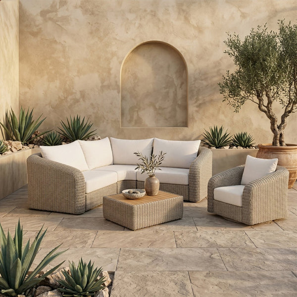 Meridian Furniture Seacrest Outdoor Modular Sectional Wicker Aluminum Frame Resort Patio Seating 55002Cream-Sec3A