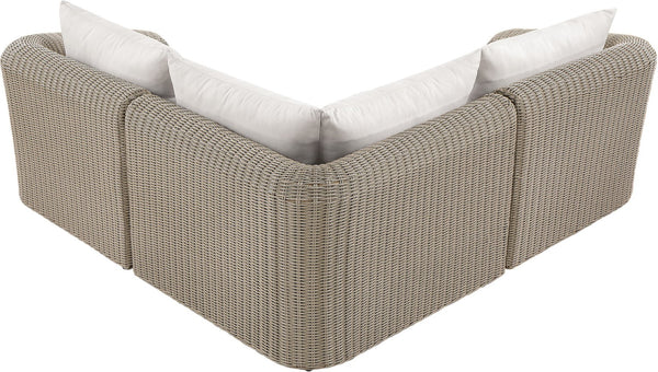 Meridian Furniture Seacrest Outdoor Modular Sectional Wicker Aluminum Frame Resort Patio Seating 55002Cream-Sec3A