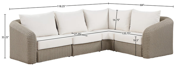 Meridian Furniture Seacrest Outdoor Wicker Modular Sectional with Uv Resistant Olefin Cushions Patio 55002Cream-Sec4A