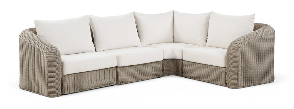 Meridian Furniture Seacrest Outdoor Wicker Modular Sectional with Uv Resistant Olefin Cushions Patio 55002Cream-Sec4A