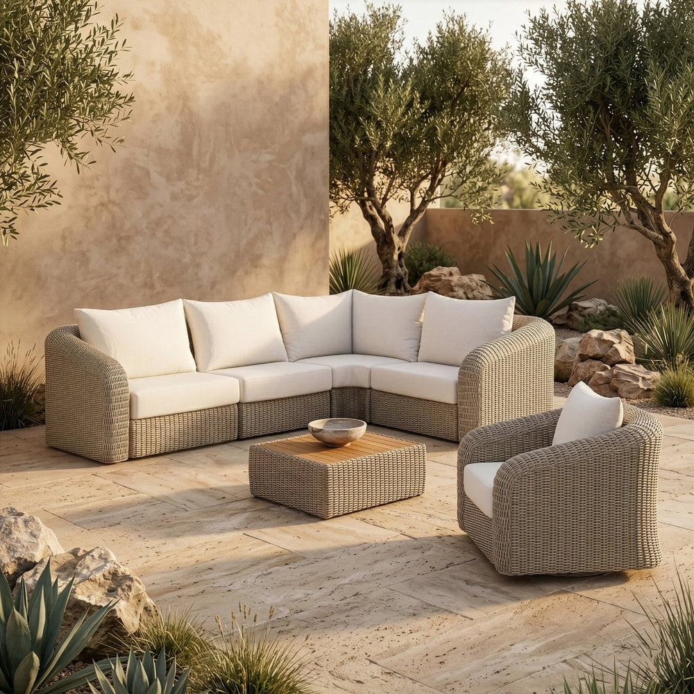 Meridian Furniture Seacrest Outdoor Wicker Modular Sectional with Uv Resistant Olefin Cushions Patio 55002Cream-Sec4A