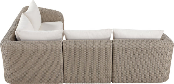 Meridian Furniture Seacrest Outdoor Wicker Modular Sectional with Uv Resistant Olefin Cushions Patio 55002Cream-Sec4A