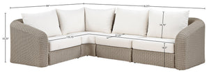 Meridian Furniture Seacrest Modular Outdoor Sectional with Wicker Weave and Olefin Cushions for Patio 55002Cream-Sec4B