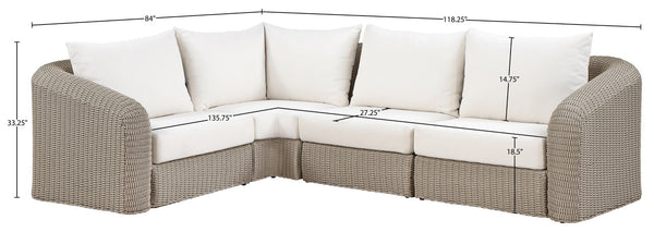 Meridian Furniture Seacrest Modular Outdoor Sectional with Wicker Weave and Olefin Cushions for Patio 55002Cream-Sec4B