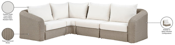 Meridian Furniture Seacrest Modular Outdoor Sectional with Wicker Weave and Olefin Cushions for Patio 55002Cream-Sec4B